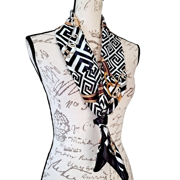 Satin square scarf Equestrian bridle Horse black white retro hair neck 💖2/$30 - Picture 7 of 14